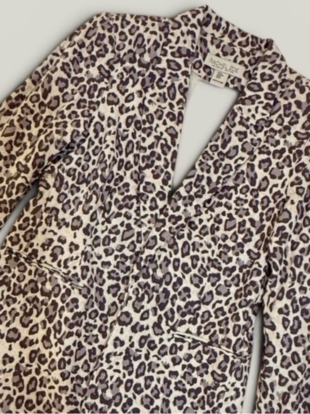 Rachel Zoe Gray & Ivory-Cream Leopard Animal Print Linen Cotton Blazer Size M